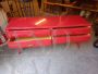 Red lacquered Ico Parisi style vintage chest of drawers with glass top