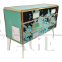 Dresser with three drawers in green glass and pony skin