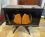 Pair of 1950s bedside tables in black lacquered wood and birch briar