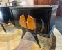 Pair of 1950s bedside tables in black lacquered wood and birch briar