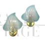 Pair of light blue Murano glass leaf-shaped wall lights, attr. Seguso
