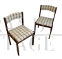 Pair of vintage chairs in dark wood and beige checked fabric, 1970s
