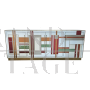 4-door sideboard in white glass with colored sections and brass