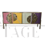 Four-door sideboard in colored glass and brass