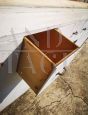 Large industrial sideboard in white lacquered wood, with doors and drawers