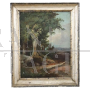Antique painting of hilly landscape, oil on canvas from the late 19th century