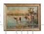 Antique French painting with pastoral scene, signed