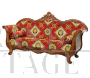Antique Italian sofa from the mid-19th century in red fabric with floral decorations