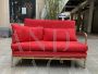 Maison Baguès style sofa in gold metal and red Alcantara                            