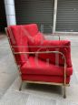 Maison Baguès style sofa in gold metal and red Alcantara                            