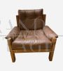 S15 armchair by Pierre Chapo in elm and brown Connolly leather