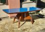 Vintage 50s table with light blue glass top and inlaid central leg