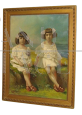 Giuseppe Solenghi - painting with little sisters, Italy 1920s