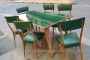 Grand Vintage - Dining set table with green glass top and six chairs in green skai
                            