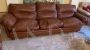 Poppy Frau sofa + 2 armchairs and ottoman in cognac colored leather      