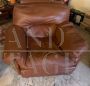 Poppy Frau sofa + 2 armchairs and ottoman in cognac colored leather