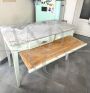 Vintage kitchen table with marble top, drawer, cutting boards and rolling pin