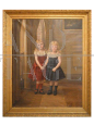 Karel de Kesel - painting of two child sisters, oil on panel from 1890