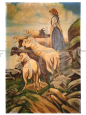 The Shepherdess with flock - Painting signed Clive