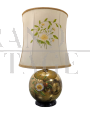 Gilded ceramic lamp with floral decoration by Ghinza, 1970s