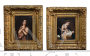 Lieve du Morvain - Pair of antique paintings on ivory with gilt bronze frames