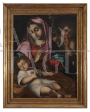 Virgin Mary with Sleeping Child, antique oil painting on canvas