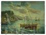 Marina di Napoli painting by Luigi Basile, Posillipo school, oil on panel