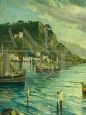Marina di Napoli painting by Luigi Basile, Posillipo school, oil on panel