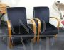 Pair of art deco armchairs in blue velvet with white profile edges