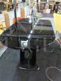 Large vintage black table with glass top and marble base