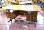 Vintage teak wood desk with iron footrest