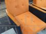 Pair of vintage design armchairs in wood and orange fabric