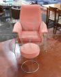 Vintage armchair in iron and pink velvet with ottoman                          
                            