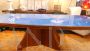Vintage 50s table with light blue glass top and inlaid central leg