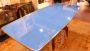 Vintage 50s table with light blue glass top and inlaid central leg