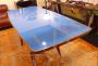 Vintage 50s table with light blue glass top and inlaid central leg