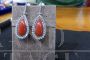 Drop earrings in white gold with diamonds and AKA red corals