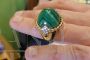 Gold ring with diamonds and malachite
