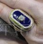 18th century style ring in gold, diamonds and blue enamel 