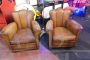 Pair of vintage brown leather club armchairs