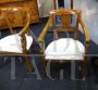 Pair of antique Lombard armchairs with brass inlays