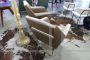 Pair of Gigi Radice armchairs in beige microfibre