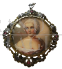 Liberty pendant or brooch in gold, silver and rubies with portrait of a lady  