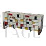 Mondrian style glass sideboard with fish-shaped handles