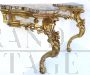 Pair of Louis XVI Baroque consoles in gilded carved wood and marble