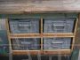 Vintage industrial workbench counter with 4 metal drawers