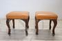 Pair of antique stools in walnut and leather, Louis XV period, 18th century