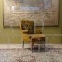Baroque style bergère armchair in yellow ochre velvet