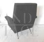 60s Italian mid-century armchair in dark gray fabric, restored