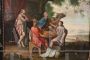 Antique painting with biblical scene, oil on wood from the early 19th century